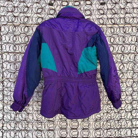 Vintage VITESSEE teal purple color block ski parka with elastic cinched waist - Picture 3 of 9